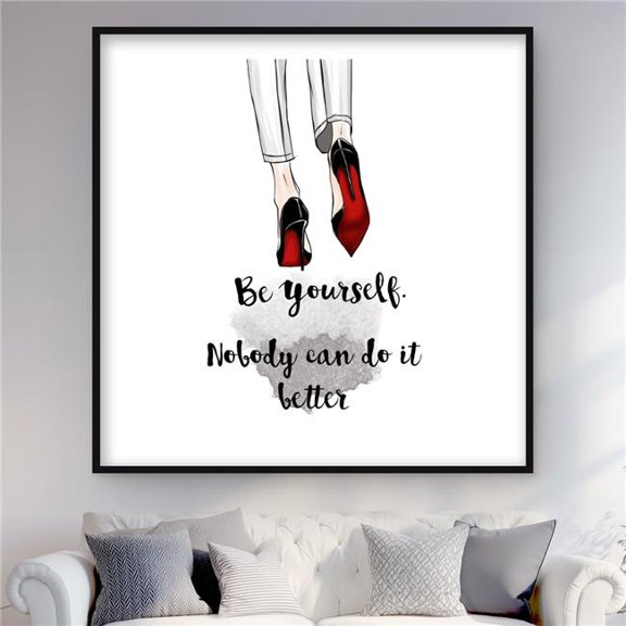 Begin Home Decor C1FM4848IRWXZI 48 x 48 in. Be Yourself - Red Bedroom Framed Matted Print Wall Art - Home Decor