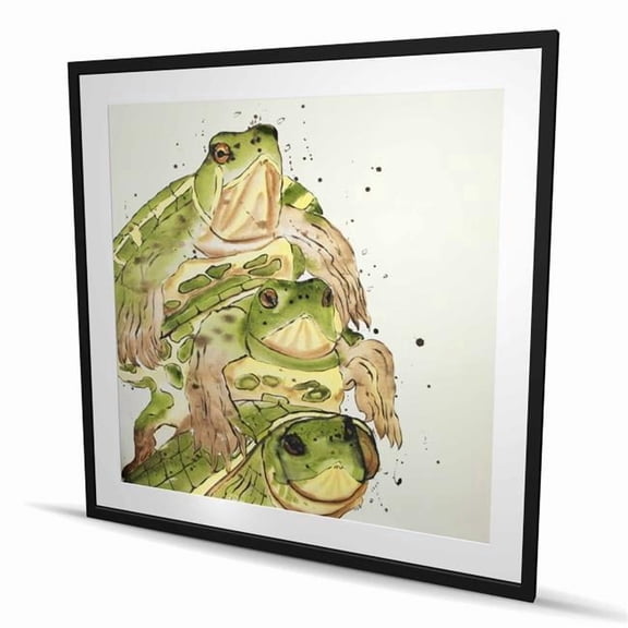 Begin Home Decor C1FM4848ISQADF 48 x 48 in. Three Aquatic Turtles - Framed Matted Print for Home Decor