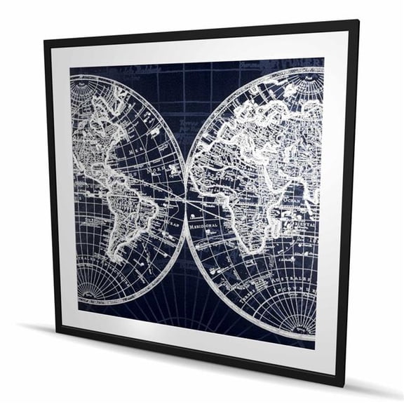 Begin Home Decor C1FM4848JT53CP 48 x 48 in. World Map Blue Print - Office Satellite View Framed Print