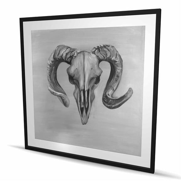 Begin Home Decor C1FM4848K8MGUS 48 x 48 in. Grayscale Aries Skull - Framed Matted Print Wall Art for Home Decor