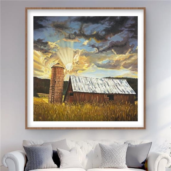 Begin Home Decor C1FM4848KGNRJ3 48 x 48 in. Hay Barn - Rustic Framed Matted Print Wall Art - Home Decor Art