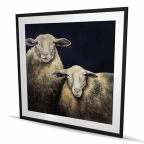 Begin Home Decor C1FM4848KIPSSE 48 x 48 in. Two Sheep Blue Background - Gray Framed Matted Print Decor