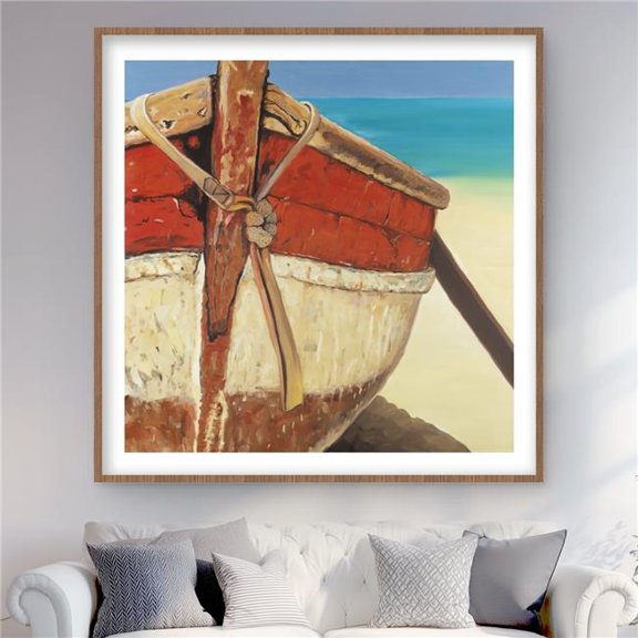 Begin Home Decor C1FM4848KLD8ZH 48 x 48 in. Tied Up Rowing Boat - Framed Matted Print for Home Decor