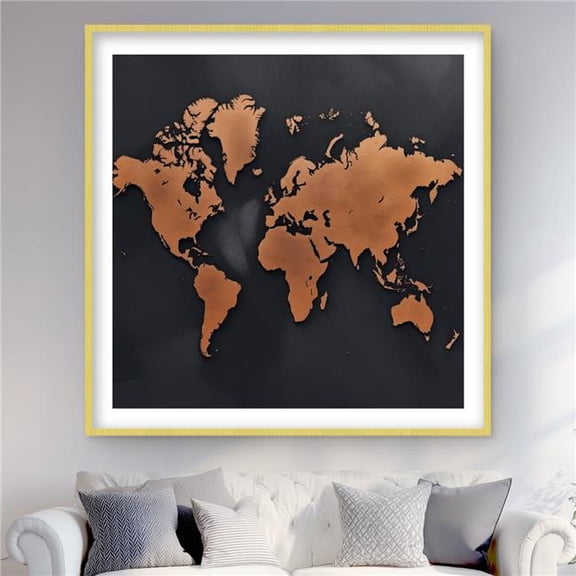 Begin Home Decor C1FM4848LFHBH3 48 x 48 in. Rusted Map - Modern Framed Matted Print Wall Art for Home Decor