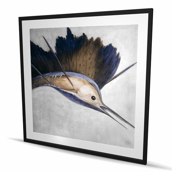 Begin Home Decor C1FM4848LYCGCX 48 x 48 in. Abstract Swordfish - Marine Blue Framed Matted Print Decor