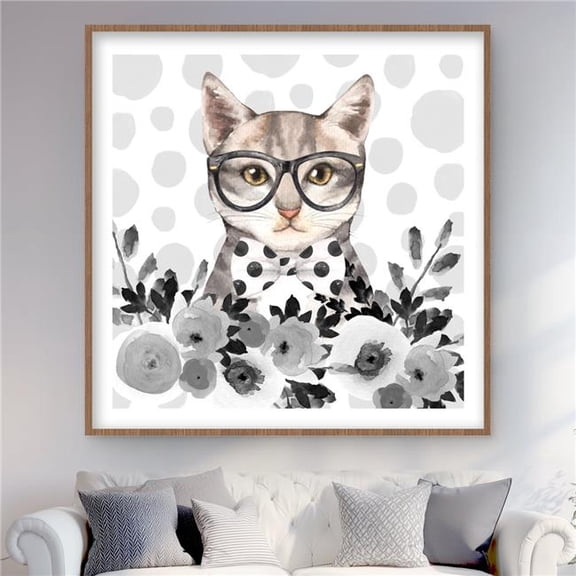Begin Home Decor C1FM4848M24S93 48 x 48 in. Geek Cat - Flowers White Framed Matted Print for Home Decor
