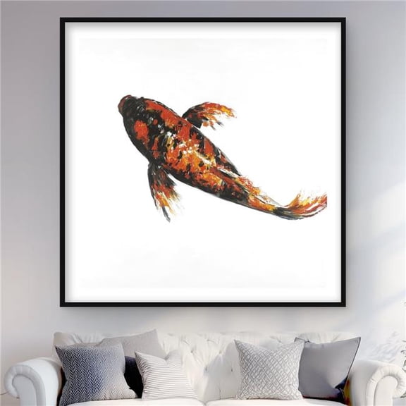 Begin Home Decor C1FM4848MCXCMQ 48 x 48 in. Red Butterfly Koi Fish Print Wall Art - Framed Matted Home Decor