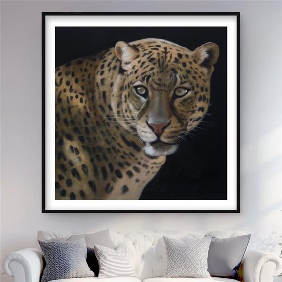 Begin Home Decor C1FM4848MDFQ4Y 48 x 48 in. Realistic Fierce Leopard - African Framed Matted Print Decor