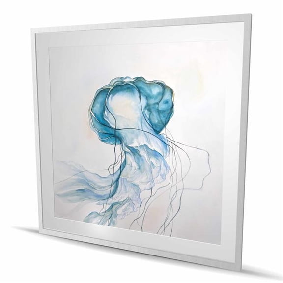 Begin Home Decor C1FM4848MGGQXP 48 x 48 in. Jellyfish Moving - Framed Matted Print for Sea Animal Decor