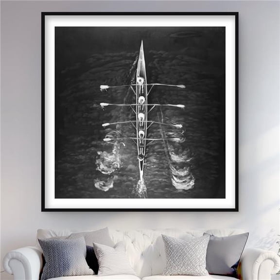 Begin Home Decor C1FM4848MUHGWW 48 x 48 in. Rowing Boat Framed Matted Print Wall Art - Sports & Games Home Decor