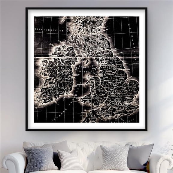 Begin Home Decor C1FM4848N4KIH8 Roman Britain Maps - Vintage Satellite View Framed Print Wall Art - 48 x 48 in.