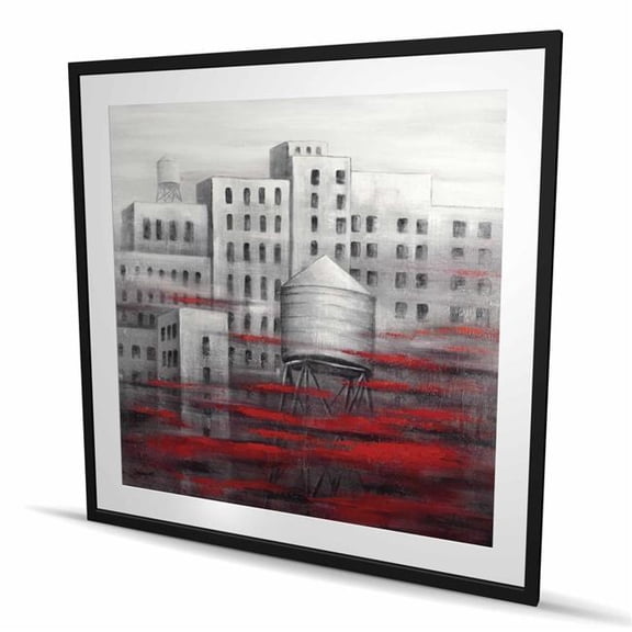 Begin Home Decor C1FM4848NA3Z0R 48 x 48 in. Gray City with Red Clouds - Contemporary Cities Framed Print Wall Art