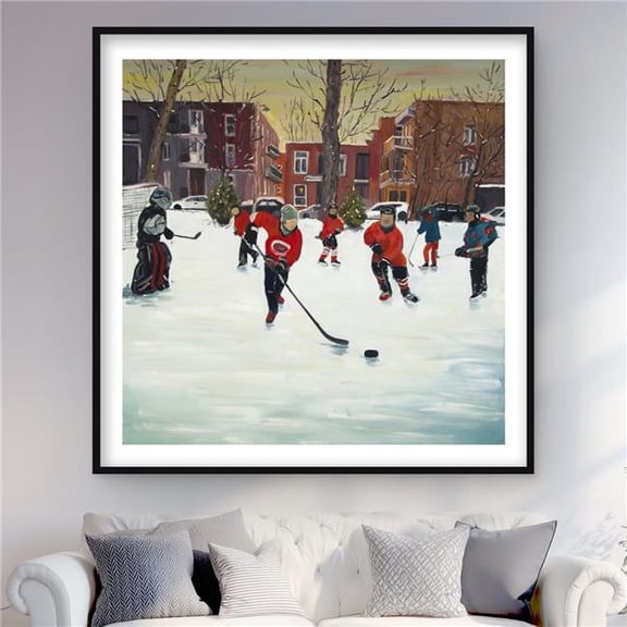 Begin Home Decor C1FM4848NKHVBP 48 x 48 in. Young Hockey Players - Contemporary Snow Framed Matted Print Wall Art