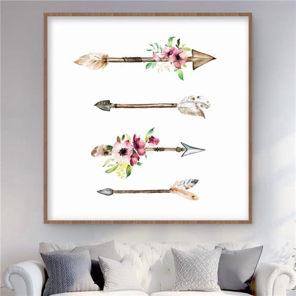 Begin Home Decor C1FM4848NP1ORZ 48 x 48 in. Arrowheads & Flowers - Framed Matted Print for Home Decor