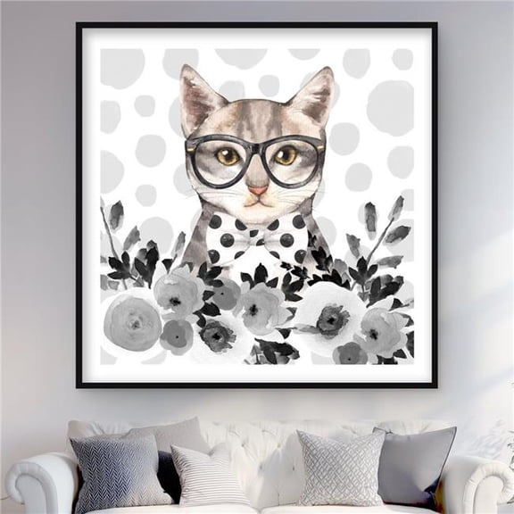 Begin Home Decor C1FM4848OHRLHD 48 x 48 in. Geek Cat - White Bedroom Framed Matted Print for Home Decor