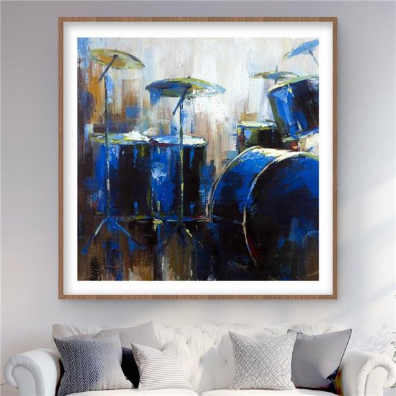 Begin Home Decor C1FM4848PDZRGZ 48 x 48 in. Abstract Drums - Blue Framed Matted Print for Home Decor