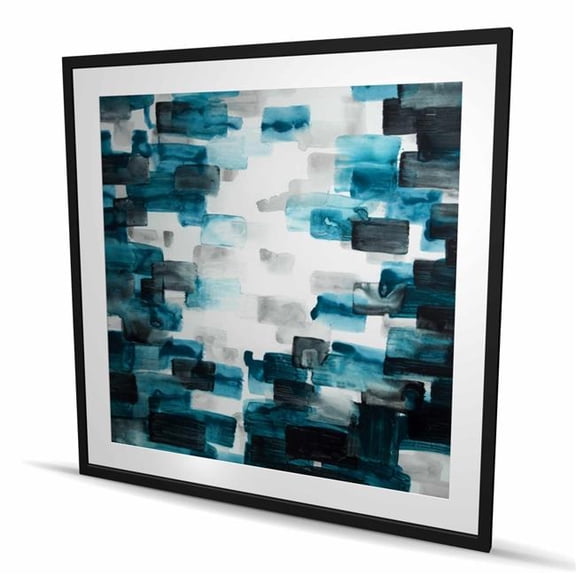 Begin Home Decor C1FM4848PHMK7P 48 x 48 in. Turquoise & Gray Squares - Gray Abstract Framed Art Print