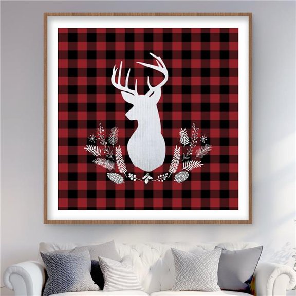 Begin Home Decor C1FM4848PZG0ZR 48 x 48 in. Deer Plaid - Holidays Framed Matted Print Wall Art - Home Decor