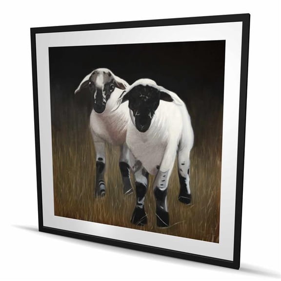 Begin Home Decor C1FM4848QGBWDA 48 x 48 in. Two Lambs - Rustic Framed Matted Print Wall Art for Home Decor