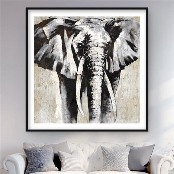 Begin Home Decor C1FM4848QPEHA7 48 x 48 in. Grayscale Elephant - Framed Matted Print for Home Decor