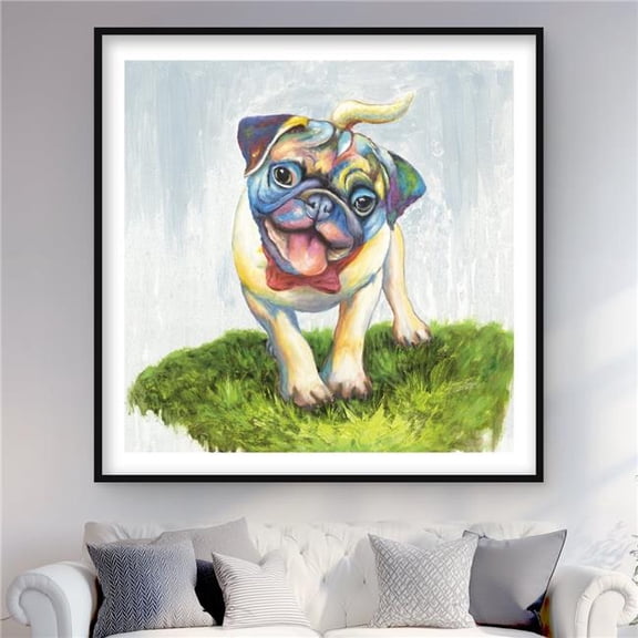 Begin Home Decor C1FM4848QRJC3I 48 x 48 in. Colorful Smiling Pug - Framed Matted Print for Home Decor