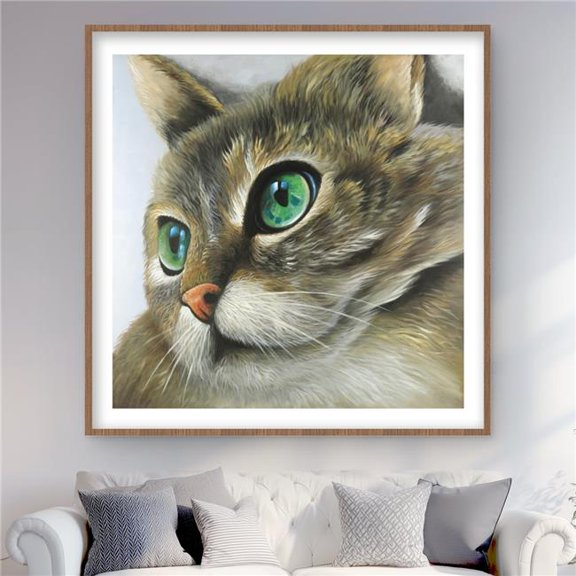Begin Home Decor C1FM4848QRPS7A 48 x 48 in. Peaceful Cat Portrait - Hyperrealist Pets Framed Print Decor