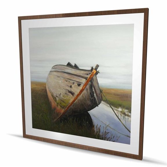 Begin Home Decor C1FM4848RP9LD9 48 x 48 in. Old Abandoned Boat in Swamp - Framed Print for Home Decor