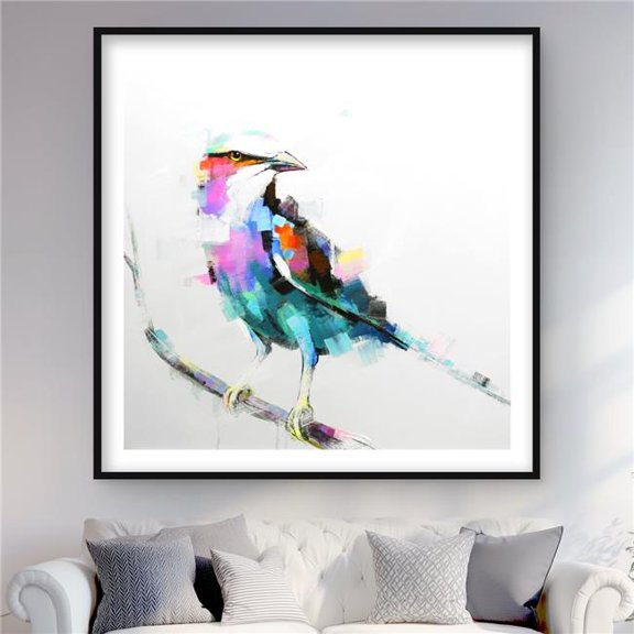 Begin Home Decor C1FM4848RT98UV 48 x 48 in. Colorful Abstract Bird on A Branch - Framed Matted Print