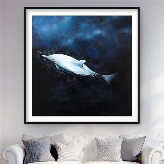 Begin Home Decor C1FM4848RW2XUV 48 x 48 in. Swimming Dolphin - Marine Bathroom Framed Matted Print Decor
