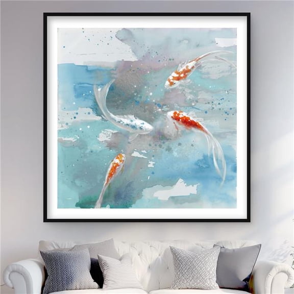 Begin Home Decor C1FM4848SFQHSC 48 x 48 in. Koi Fish In Blue Water Wall Art - Bathroom Pets Framed Print Decor