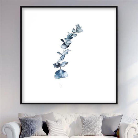 Begin Home Decor C1FM4848TBN1LN 48 x 48 in. Eucalyptus Blue Leaves Print Wall Art - Floral Blue Framed Decor