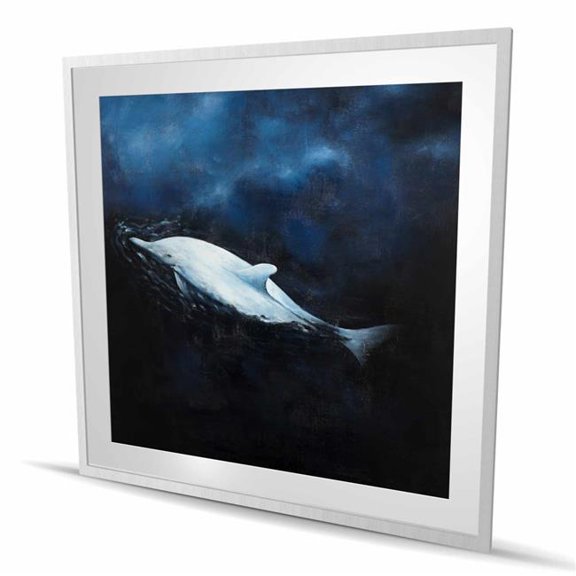 Begin Home Decor C1FM4848U46J4P 48 x 48 in. Swimming Dolphin - Blue Bathroom Framed Matted Print Decor