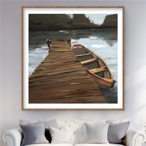 Begin Home Decor C1FM4848UB0K6T 48 x 48 in. Lake Dock & Boat - Coastal Boat Framed Matted Print Decor