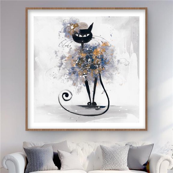 Begin Home Decor C1FM4848X6HJLC 48 x 48 in. Cartoon Black Cat Framed Matted Print - Feline Home Decor