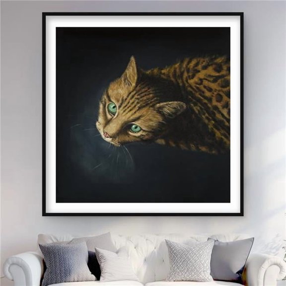 Begin Home Decor C1FM4848XMV1VM 48 x 48 in. Bengal Cat Framed Matted Print - Home Decor Feline Art