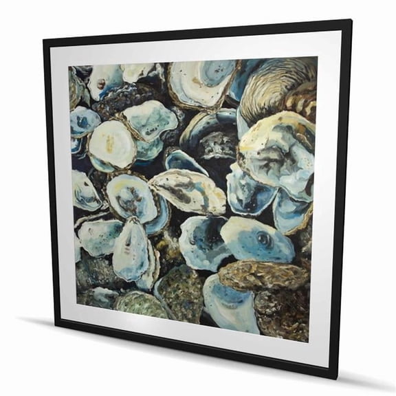 Begin Home Decor C1FM4848XQF3NT 48 x 48 in. Oyster Shells Coastal Framed Matted Print for Home Decor