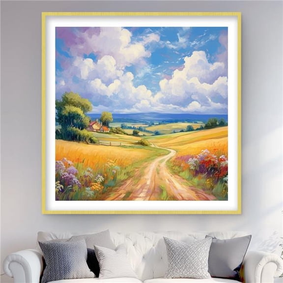 Begin Home Decor C1FM4848XVTRE2 48 x 48 in. Small Country House - Rustic Blue Framed Matted Print Decor