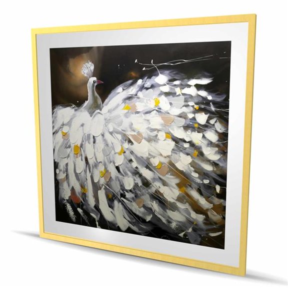 Begin Home Decor C1FM4848Y3JOL3 48 x 48 in. Abstract Peacock - Beige Framed Matted Print for Home Decor