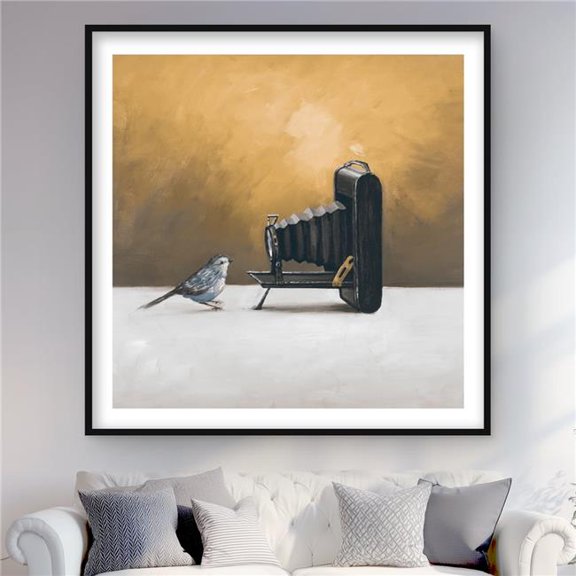 Begin Home Decor C1FM4848YIFOGQ 48 x 48 in. Old Camera with Bird - Rustic Framed Print Wall Art for Home Decor