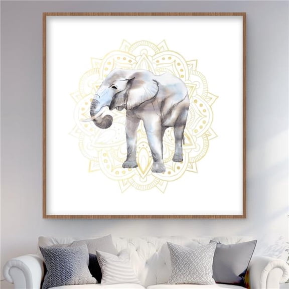 Begin Home Decor C1FM4848Z1MYUZ 48 x 48 in. Elephant on Mandalas Pattern - Beige Framed Matted Print