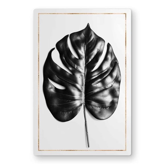 Begin Home Decor C1MP12187OMFQJ 12 x 18 in. Split Leaf Philodendron with Gold Lines Wall Art - Botanical Metal Print