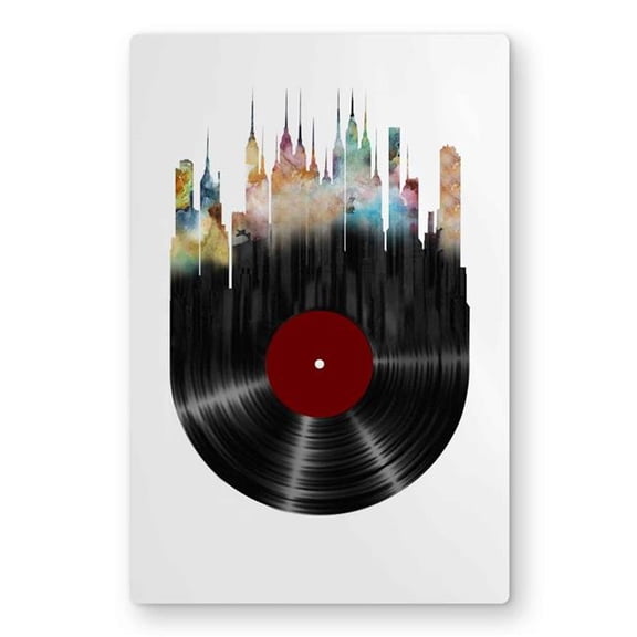 Begin Home Decor C1MP1218DP0D3P 12 x 18 in. Abstract City Vinyl Disk Wall Art - Black Object Metal Print Decor