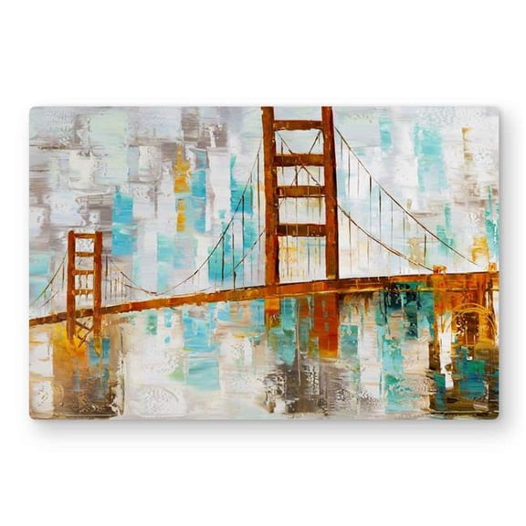 Begin Home Decor C1MP1218HBS6NP 12 x 18 in. Golden Gate with Turquoise Paint Spots Wall Art - Bridge Metal Print
