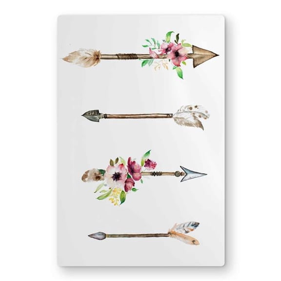 Begin Home Decor C1MP1218IZWQMR 12 x 18 in. Arrowheads & Flowers Wall Art - Brown Livingroom Metal Print Decor