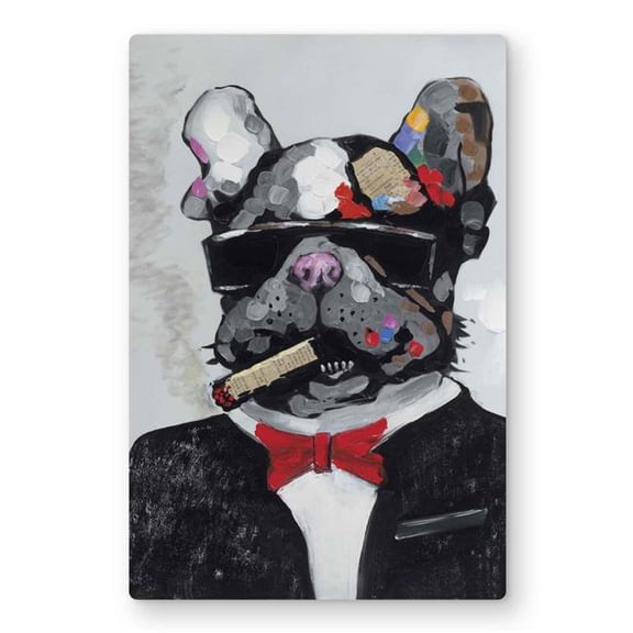 Begin Home Decor C1MP1218PMD7SM 12 x 18 in. Smoking Gangster Bulldog - Black Metal Print Wall Art for Man Cave