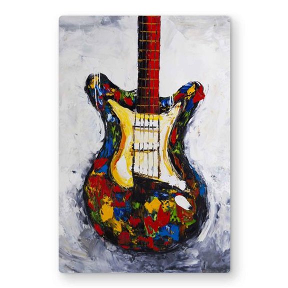Begin Home Decor C1MP1218TVY7VN 12 x 18 in. Colorful Guitar - Yellow Object Metal Print Wall Art for Home Decor