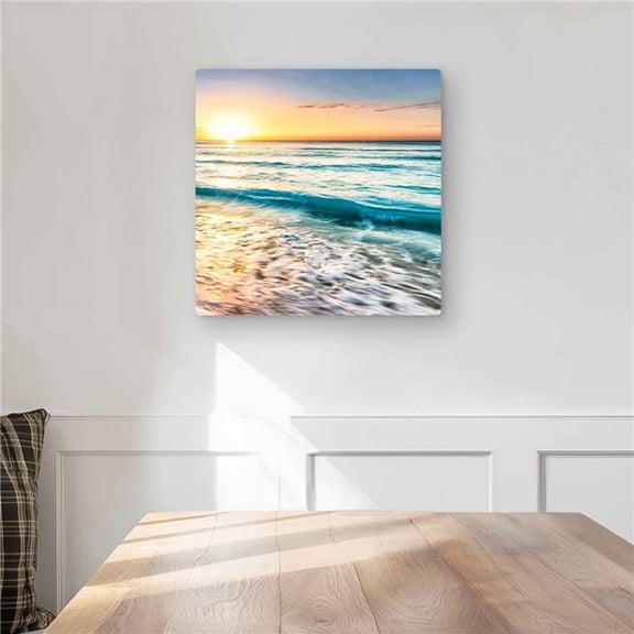 Begin Home Decor C1MP161634OP1Q 16 x 16 in. Teal Waves - Orange Metal Print Wall Art for Stylish Home Decor