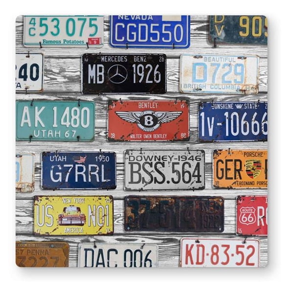 Begin Home Decor C1MP161641XJVA 16 x 16 in. Vintage Plates Registration Wall Art - Shapes Typo & Symbols Metal Print
