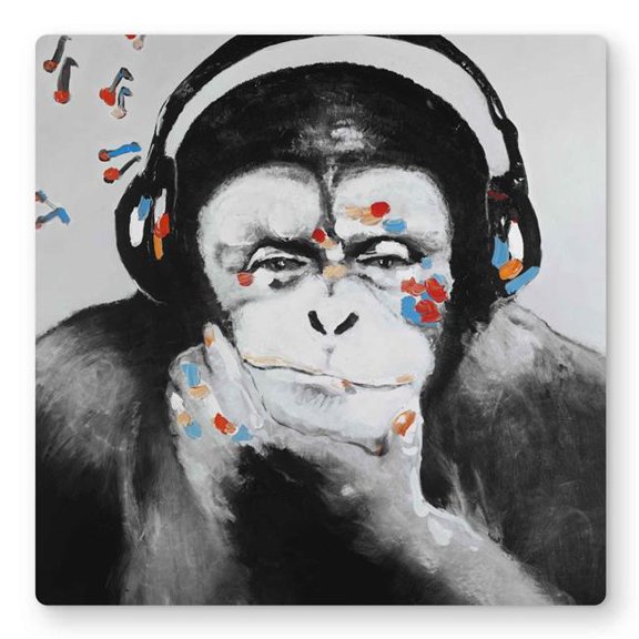 Begin Home Decor C1MP1616AD4IBB 16 x 16 in. Monkey with Headphones - Wildlife Metal Print Wall Art for Home Decor