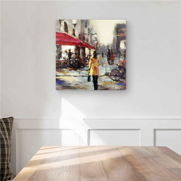 Begin Home Decor C1MP1616APYNUH 16 x 16 in. Woman Walking In Paris - Scenic Street Metal Print Wall Art for Decor
